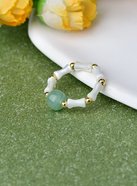 东陵玉竹节戒指女上岸小众设计感轻奢时尚个性食指戒2025新款