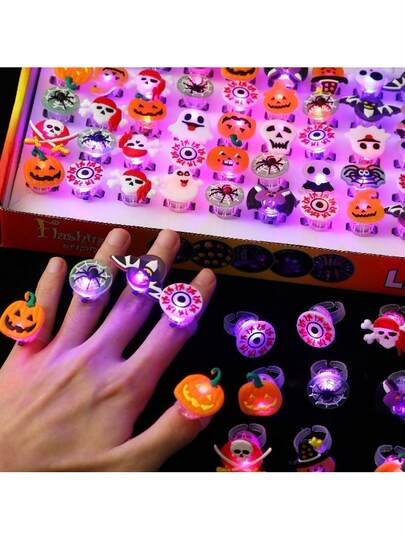 Halloween atmosphere props, gifts, toy rings, glowing pumpkin lantern brooches, decoration props, kindergarten gifts