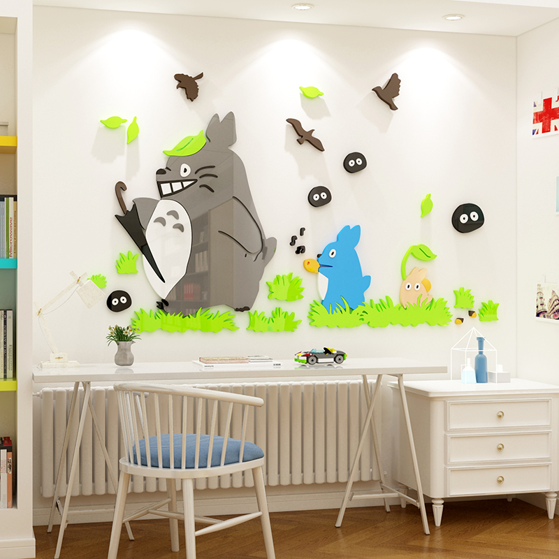 龙猫贴纸儿童房间布置男孩卧室墙面装饰床头创意卡通画背景3d立体 - 图1