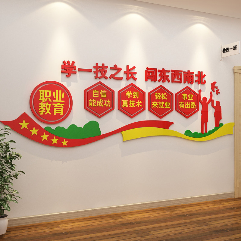 职业技术学院校教育墙面装饰画成人中高大专教室实训文化贴纸布置