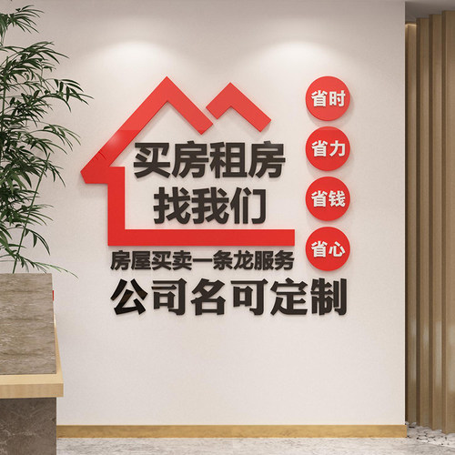 服务房地产屋中介前台广告墙贴纸logo玻璃门励志标语文化公司背景 - 图1