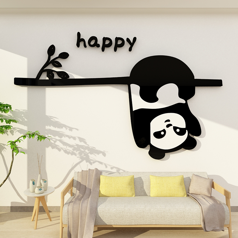 网红熊猫书桌墙面贴画床头装饰儿童房间布置电视背景亚克力3d立体 - 图2