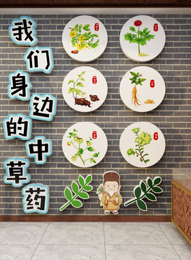 中草药馆贴纸画文化幼儿园环创板材料主题成品班教室墙面装饰走廊