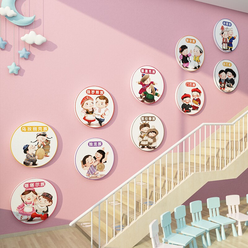 幼儿园环创布置材料文化主题成品楼梯墙面装饰56五十六个民族团结