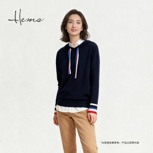 海尔曼斯25冬季新品通勤休闲百搭松弛软呼呼零压羊绒帽衫D0901B72 - 图1