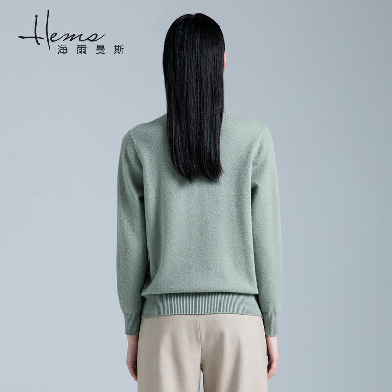 【门店同款】海尔曼斯秋冬简约红色女羊绒衫针织衫温柔风毛衣保暖,淘宝优惠券,粉丝福利购,淘宝优惠卷