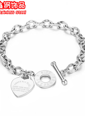 现货欧美ins风不锈钢链条桃心爱心手链小众设计百搭OT扣钛钢女