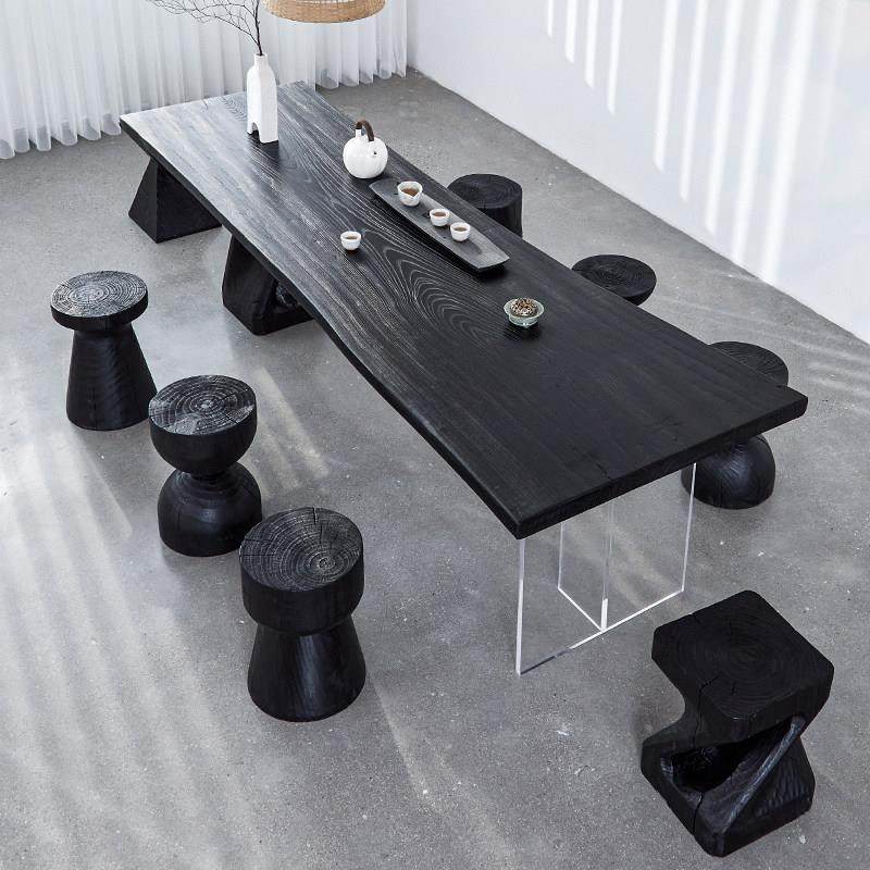 侘寂风实木茶桌椅组合茶室办公室茶台亚克力碳化黑色白蜡木泡茶桌,淘宝优惠券,粉丝福利购,淘宝优惠卷