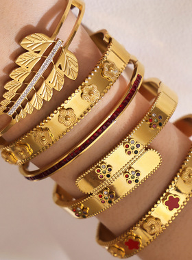 谜丽 跨境彩钻几何开口卡扣手镯多款手环组合高质感饰品镀18k真金