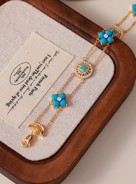 新中式国风双层叠戴绿松石手链轻奢感气质百搭手链设计感手饰