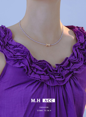 2025新款紫色锆石项链女时尚简约百搭设计感不掉色钛钢锁骨链