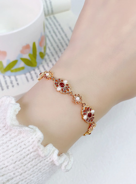 绝美复古沙金镂空花丝手链女精致滴油感文艺国风手饰首饰