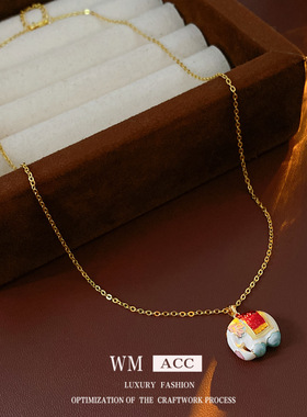 中古vintage滴油大象项链饰品小众设计感毛衣链轻奢感项饰女