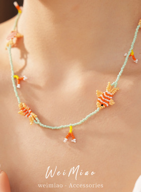 2026年新款春夏绿色蕾丝串珠项链女多层叠戴锁骨链颈链小众感