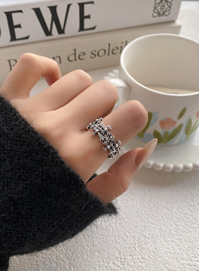 暗黑冷淡风十字架礼花可调节开口指环戒指女小众轻奢食指戒