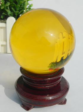 透明超大金黄色玻璃水晶风水球招财客厅电视柜办公桌家居装饰摆件