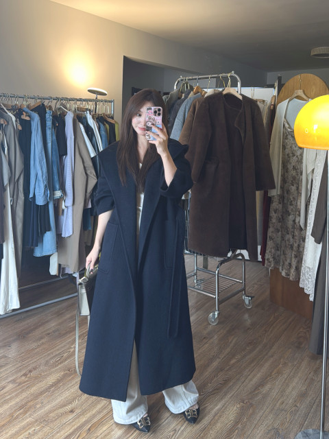 VIVISHOP2024 autumn and winter new double-sided wool coat women's mid-length hooded loose woolen coat