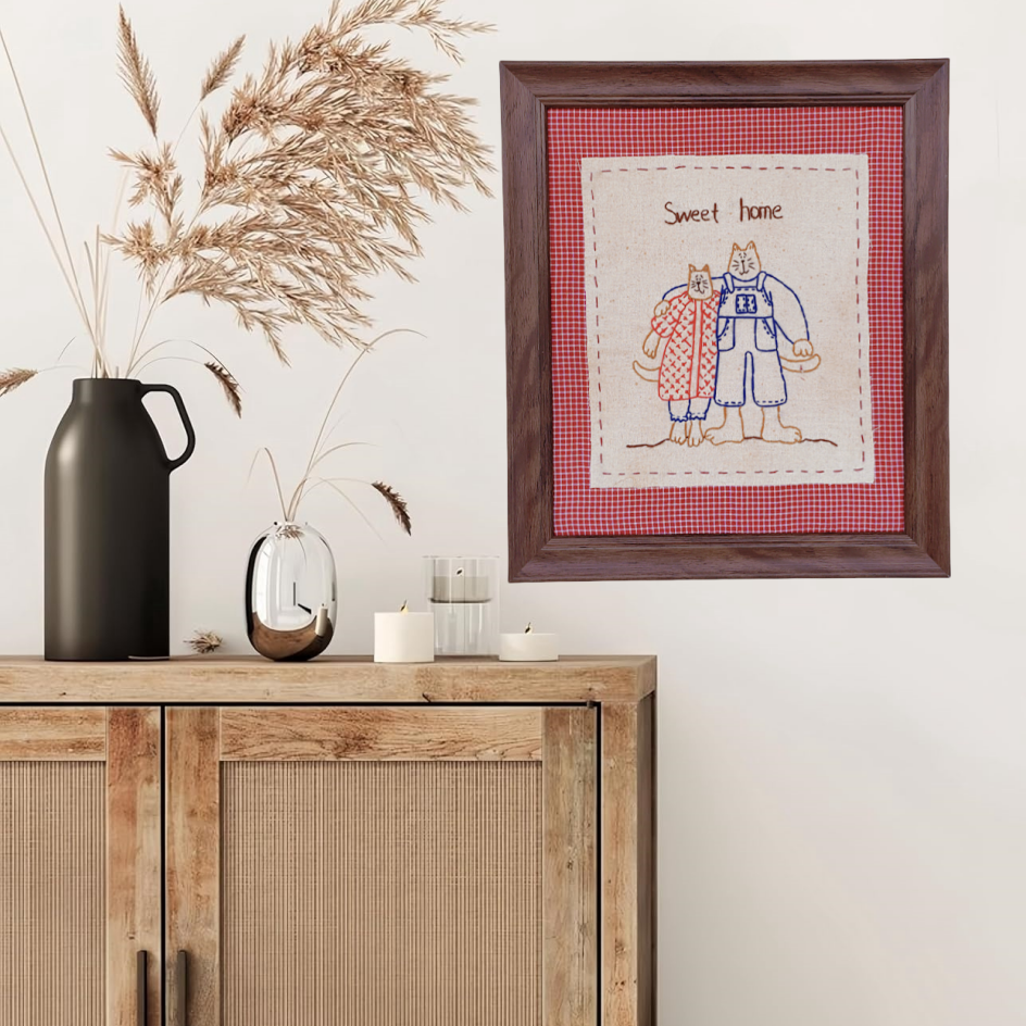 中古风治愈手工剌绣贴布画布艺装饰画壁画实木框壁饰客厅创意家居,淘宝优惠券,粉丝福利购,淘宝优惠卷