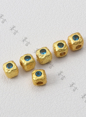 18k包金保色哑金镶锆石正方粒4.5mm隔珠孔珠手链项链diy饰品配件
