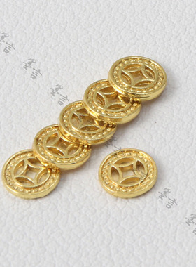 18K包金保色铜钱币8mm平片隔片手链项链编绳DIY饰品耳饰配件 10个
