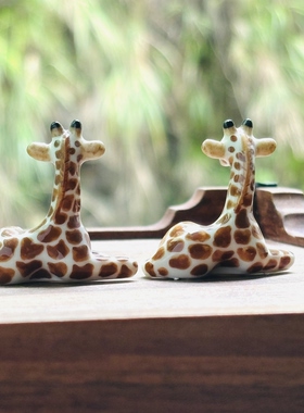 长颈鹿陶瓷小动物纯手工绘画高温釉下彩