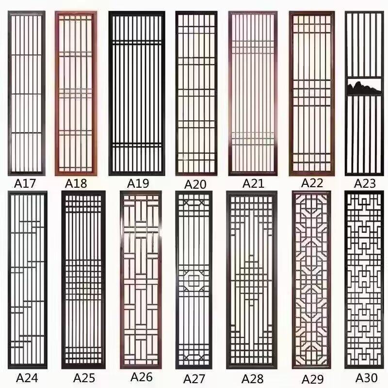 新中式仿古门窗花格栅实木屏风隔断玄关背景墙镂空雕花定制