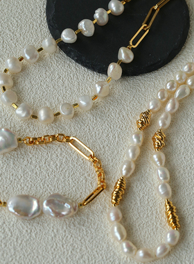 法式复古天然淡水珍珠链条项链