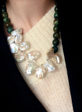 法式复古天然花瓣珍珠天然石项链