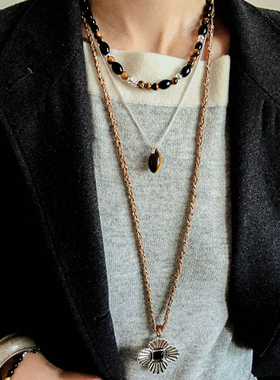 小众黑玛瑙虎眼石串珠项链手链女