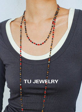 原创天然红玛瑙虎眼石串珠项链