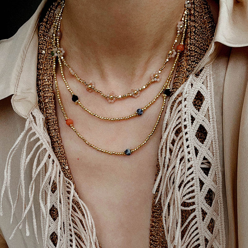 TU家法式复古浪漫太阳石花朵金珠项链手链小众设计天然珍珠手串女 - 图0