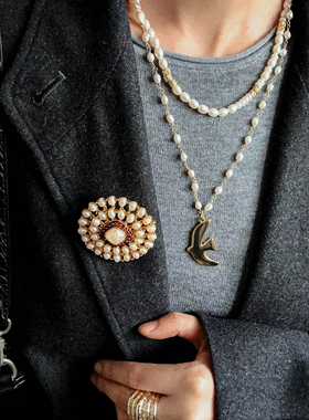 法式ins复古金色和平鸽珍珠项链