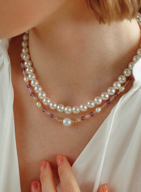 正圆极光幻彩镜面珍珠项链锁骨链
