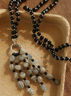 小众设计天然石玛瑙流苏串珠项链