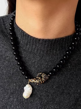 复古黑玛瑙老虎天然巴洛克项链