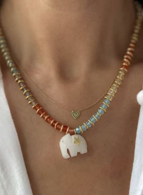 法式小众天然石大象淡水珍珠项链