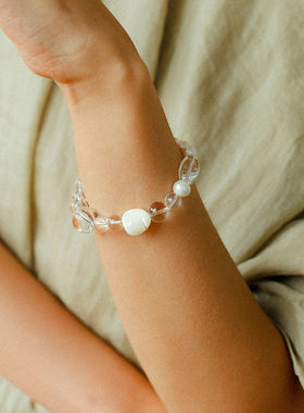 小众天然白水晶珍珠贝壳手链手串