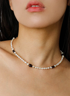 高级感不规则石榴石天然珍珠项链