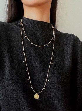 法式复古天然石尖晶几何吊坠项链