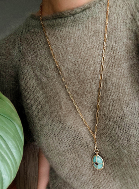 法式ins复古椭圆天然石长款项链