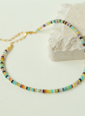 彩色天然石串珠项链多巴胺锁骨链