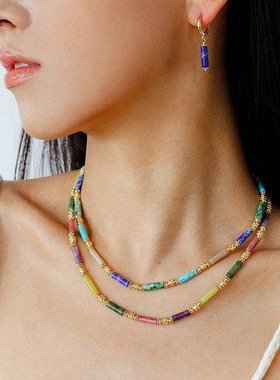 小众ins彩色天然石串珠项链手链