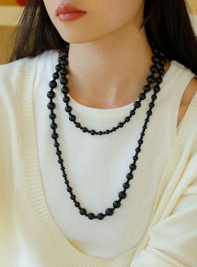 红玛瑙黑玛瑙白水晶串珠毛衣链