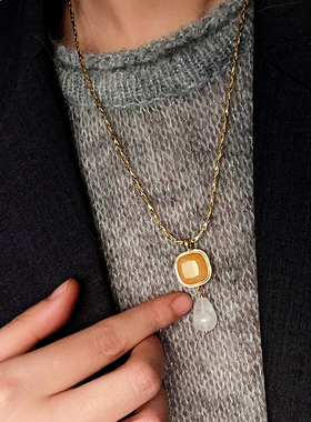 法式复古vintage天然石水晶项链