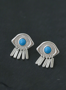 925银眼睛流苏蓝松石项链耳钉