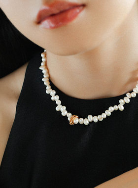 复古法式天然花瓣珍珠项链颈链