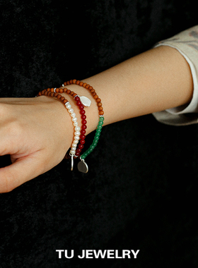 新中式檀香木珠天然珍珠手链手串