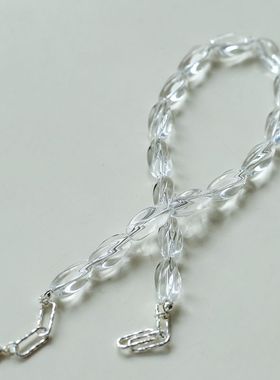 简约鹅卵石椭圆白水晶项链颈链