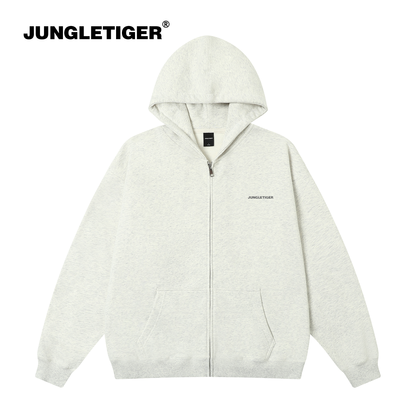 丛林老虎个性复古印花连帽卫衣男秋冬新款休闲420g重磅拉链外套女 - 图0