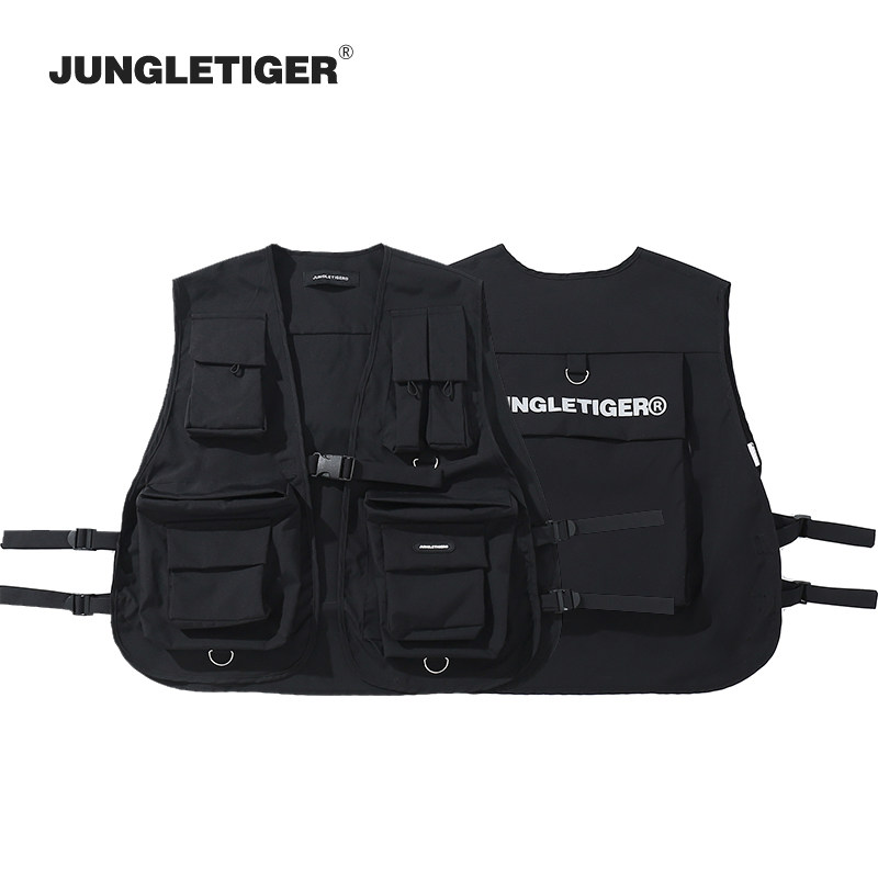 丛林老虎美式多口袋机能马甲男街头潮牌百搭宽松黑色工装战术背心,淘宝优惠券,粉丝福利购,淘宝优惠卷